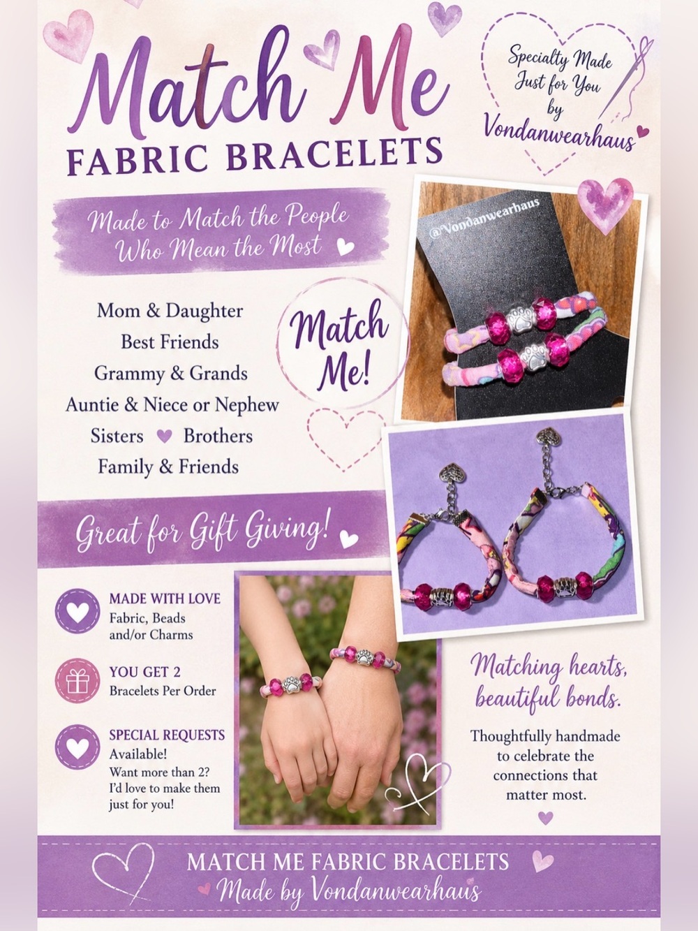 Handmade Mommy & Me Paws & Hearts Bracelet Set